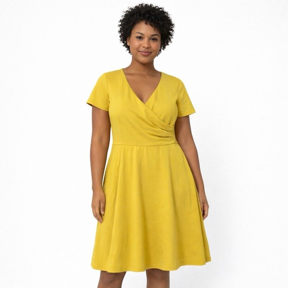 Boden Womens 10 Dress Wrap Top Chartreuse Yellow Pleated Short Sleeve V Neck Zip